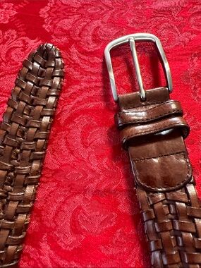 JM Collection Brown Woven Leather Belt Men’s 38-40 Braided Genuine Leather
